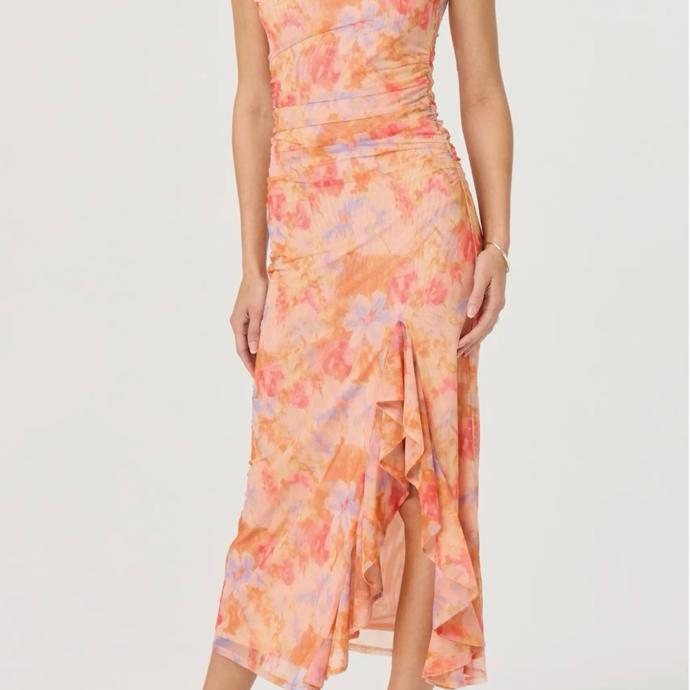 Ruched One-Shoulder Maxi Dress - Orange Multi Floral